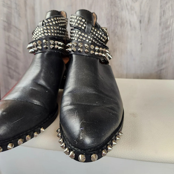 Jeffrey Campbell Everly Silver Spike  Embellished Buckle Boots Black Washed Sz 7 - Picture 10 of 11